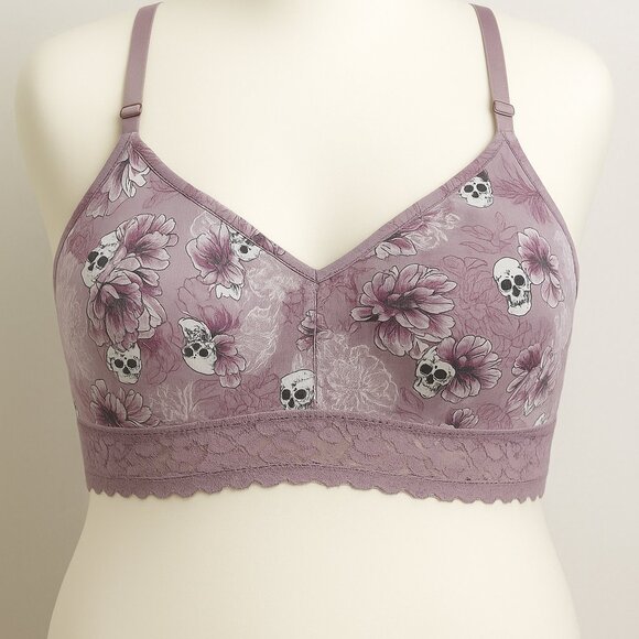 ✨Torrid Curve Mauve Skull & Floral Lace Bralette - Picture 1 of 8